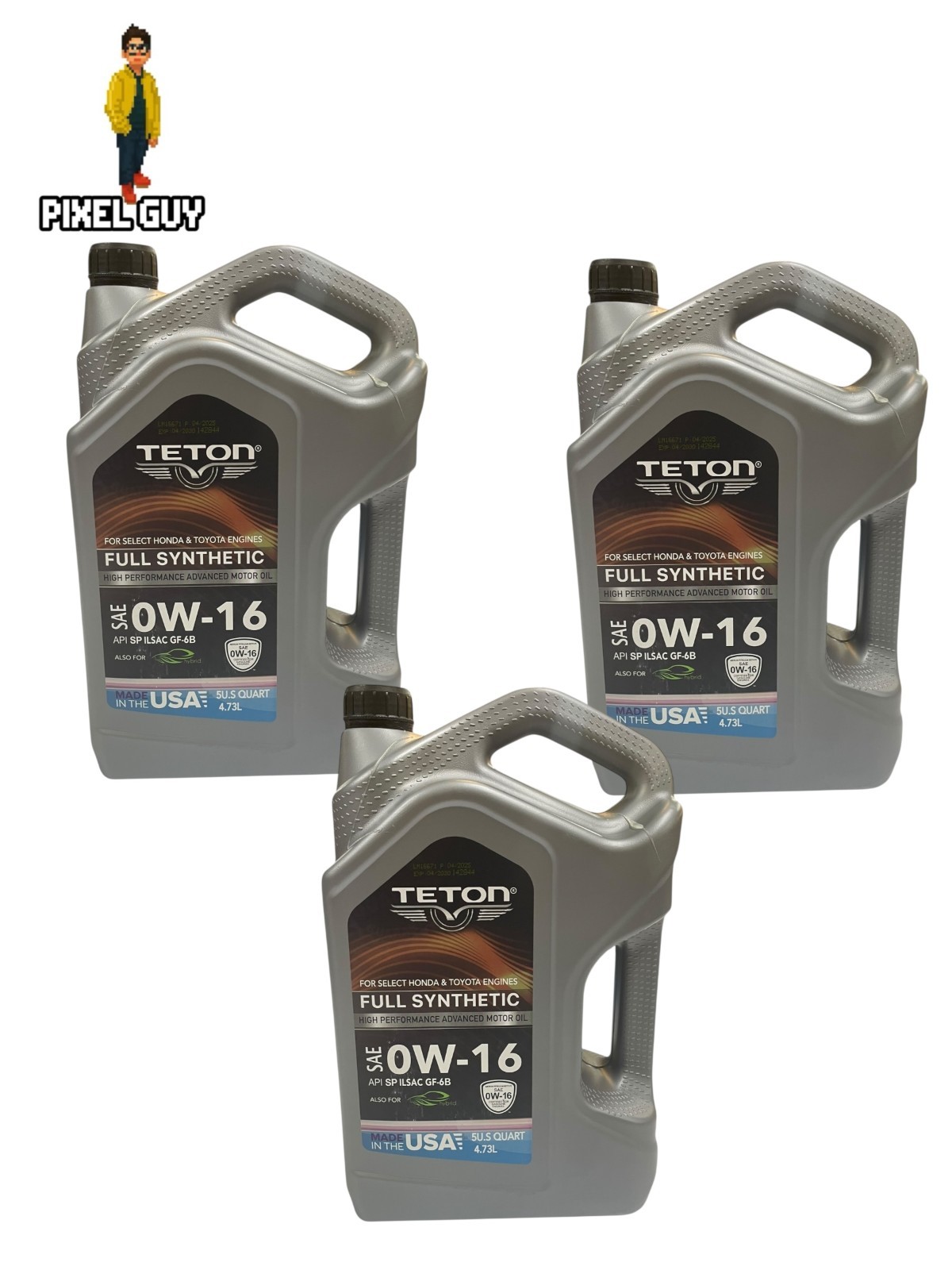 Lot of 3 Teton 0W-16 Full Synthetic Advanced Motor Oil 5 Quarts Made in USA