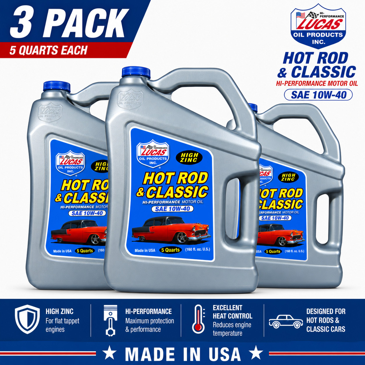 2 PACK – LUCAS OIL 10683 Hot Rod & Classic Car HP Motor Oil SAE 10W-40; 5 Quart