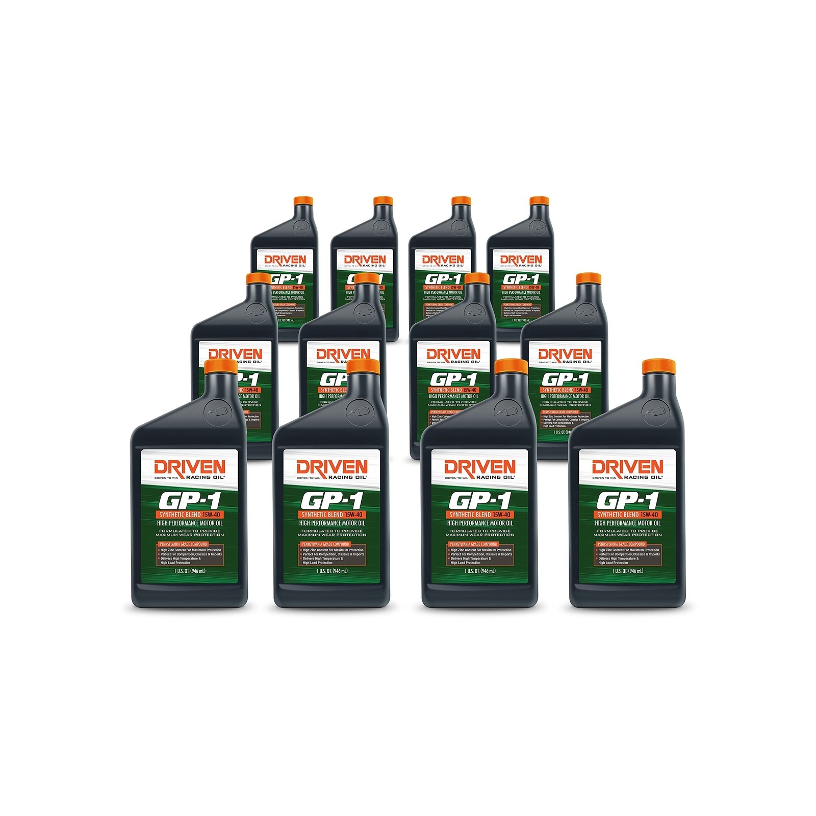 Driven Racing Oil GP-1 Synthetic Blend Motor Oil 15w-40 (12 Quart Bottles)