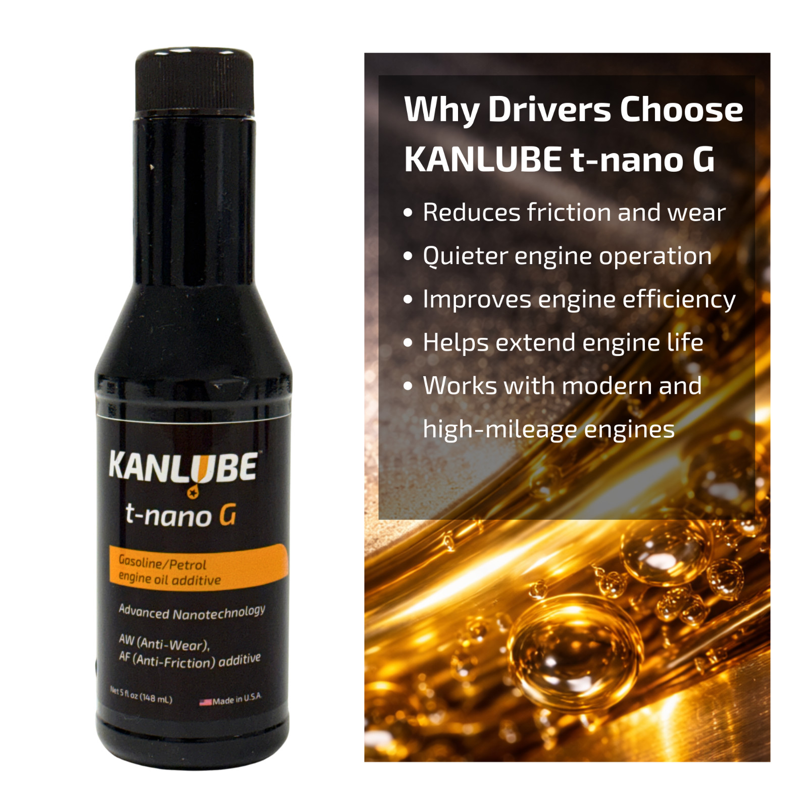 Engine Oil Additive Anti-Wear Nano WS2 Friction Reducer Gasoline Engines 5oz