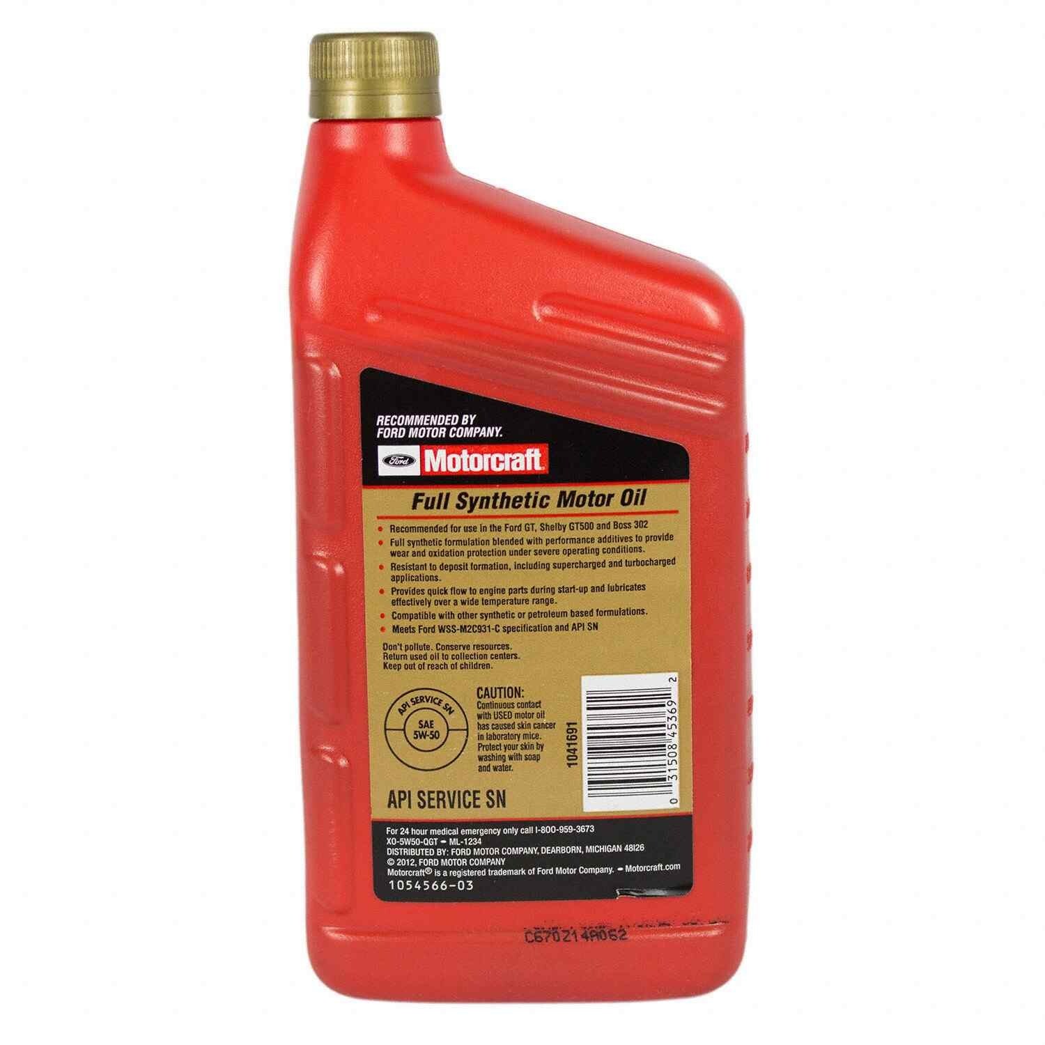 8 Quarts Motor Oil OEM FORD MOTORCRAFT Full Synthetic SAE 5W-50