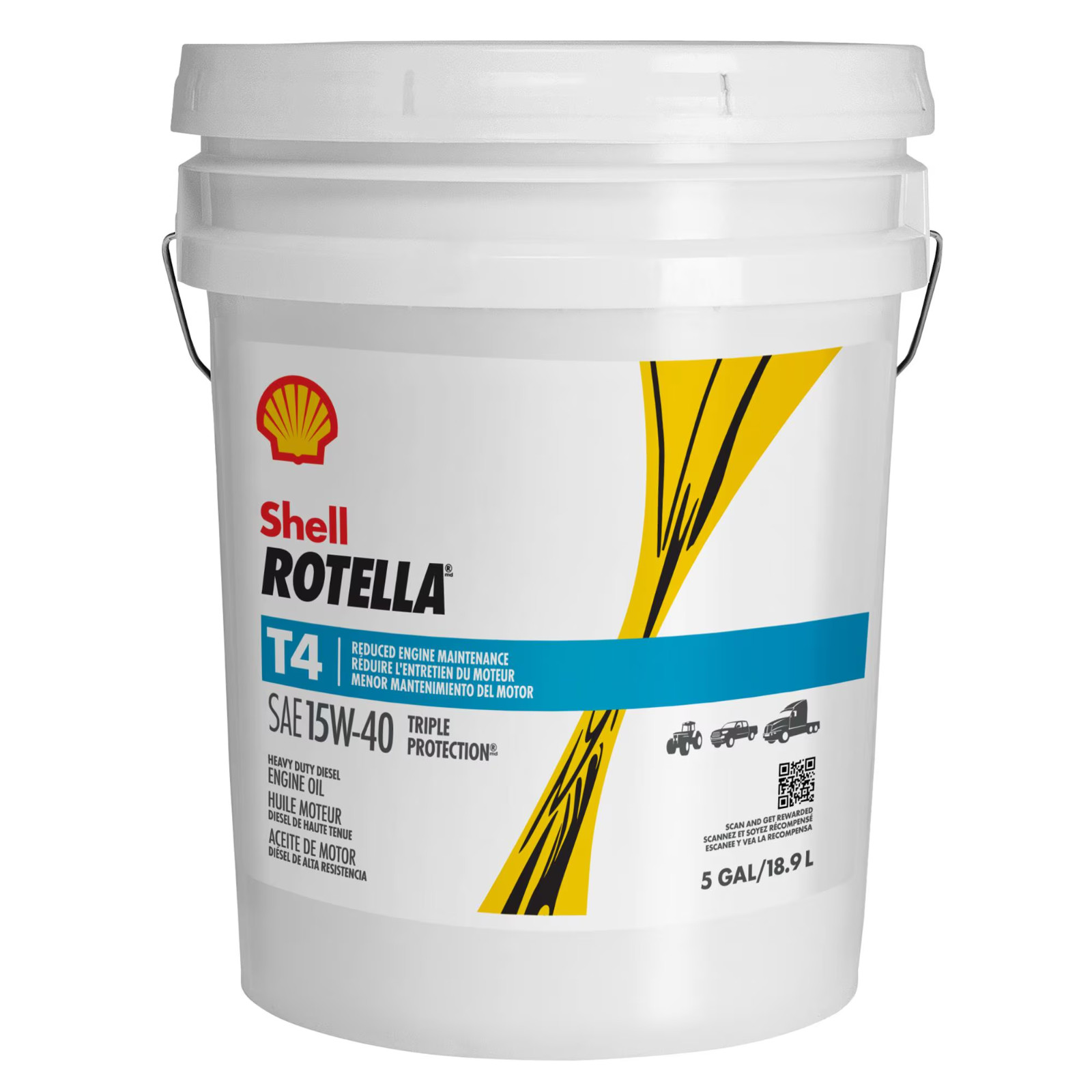 Shell Rotella T4 Triple Protection 15W-40 Diesel Engine Oil, 5 Gallon Pail