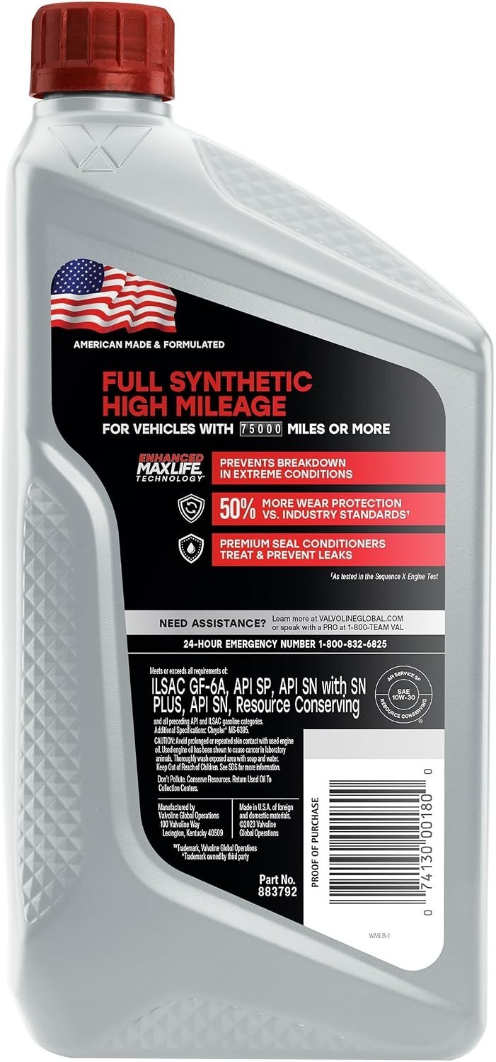 Full Synthetic High Mileage with MaxLife Technology 10W-30 Motor Oil 1 QT