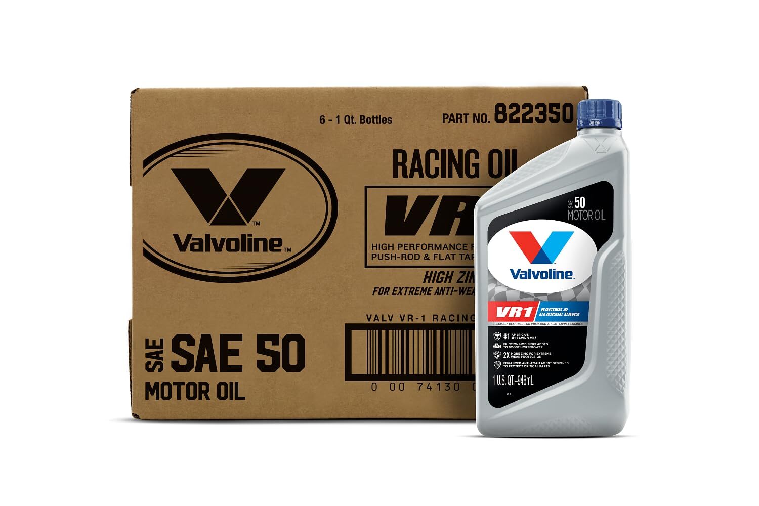 Valvoline VR1 Racing Motor Oil SAE 50 1 QT – Case of 6 for High Performance