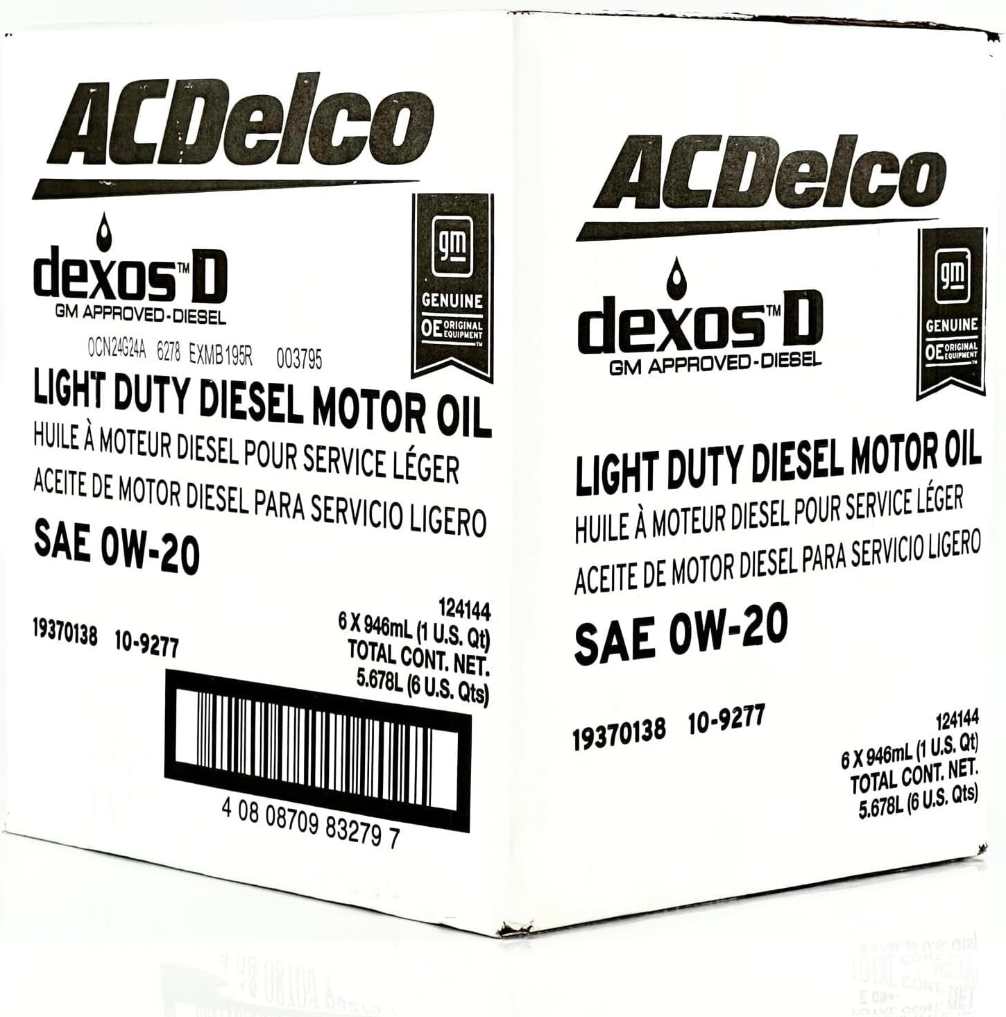 ACDelco GM OE dexosD 0W-20 Diesel Motor Oil 1 Qt 6-Pack 10-9277 19370138