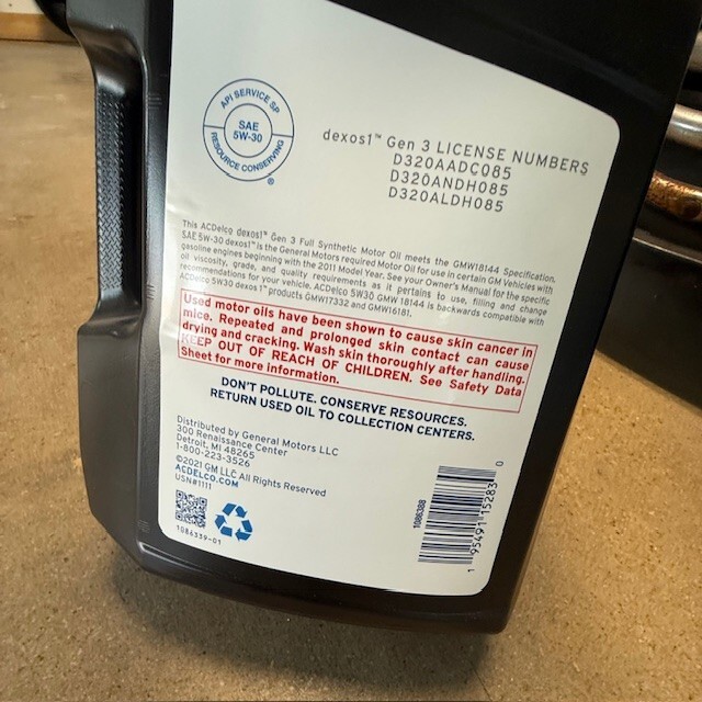 5 Qts ACDelco SAE 5W-30 Full Synthetic 10-9147 10-9330 GEN 2 Dexos1 Motor Oil