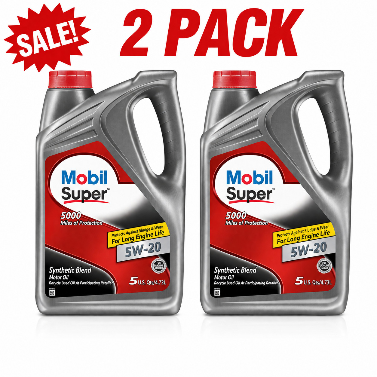 2 PACK- MOBIL 124408 Super 5W-20; Mobil Super; Synthetic Blend; SAE 5W-20; 5 Qt