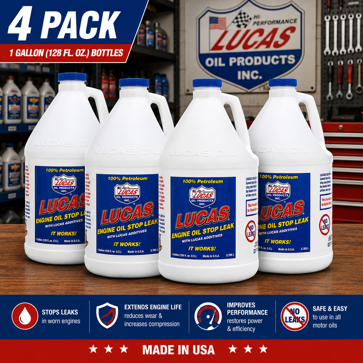 [FLASH SALE] LUCAS OIL 10279 Engine Oil Stop Leak; Gallon – 4 PACK