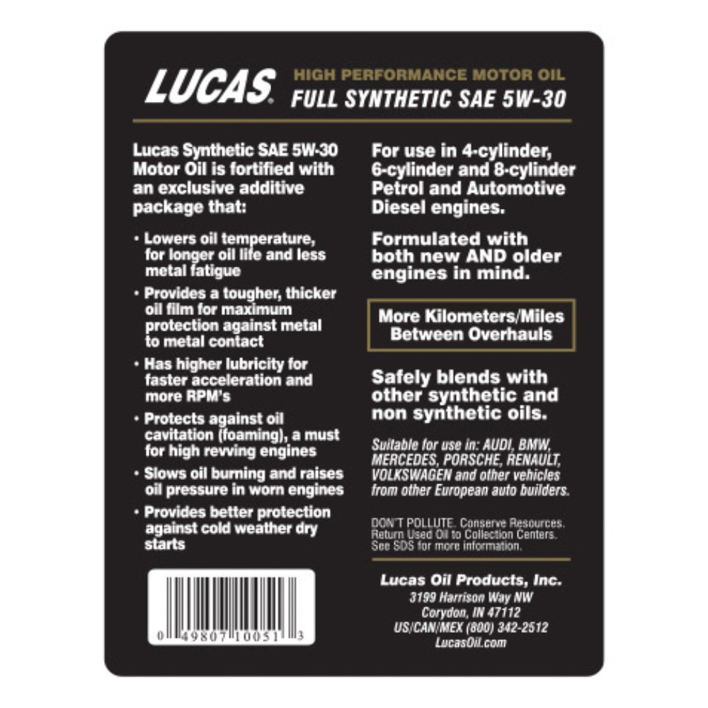 LUCAS 5W30 FULLY SYNTHETIC ENGINE OIL FOR BMW LL-04 DIESEL TDI ACEA C2 C3 1L