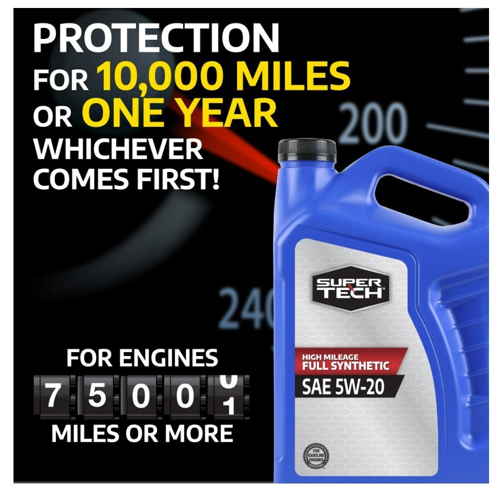 Super Tech High Mileage Full Synthetic SAE 5W-20 Motor Oil, 5 Quarts