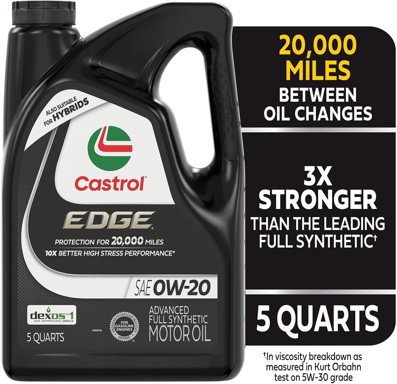EDGE 0W-20 Advanced Full Synthetic Oil – 5 Quart Jug for Universal Fit Vehicles