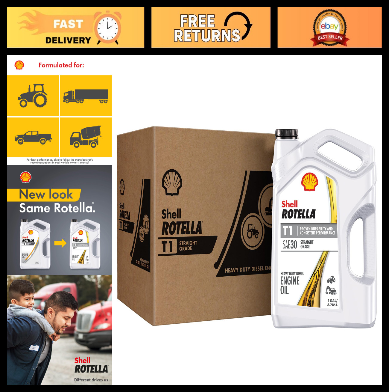 High-Performance 30 Diesel Engine Oil, 1 Gallon (3 Pack) – Heavy Duty Lubricant