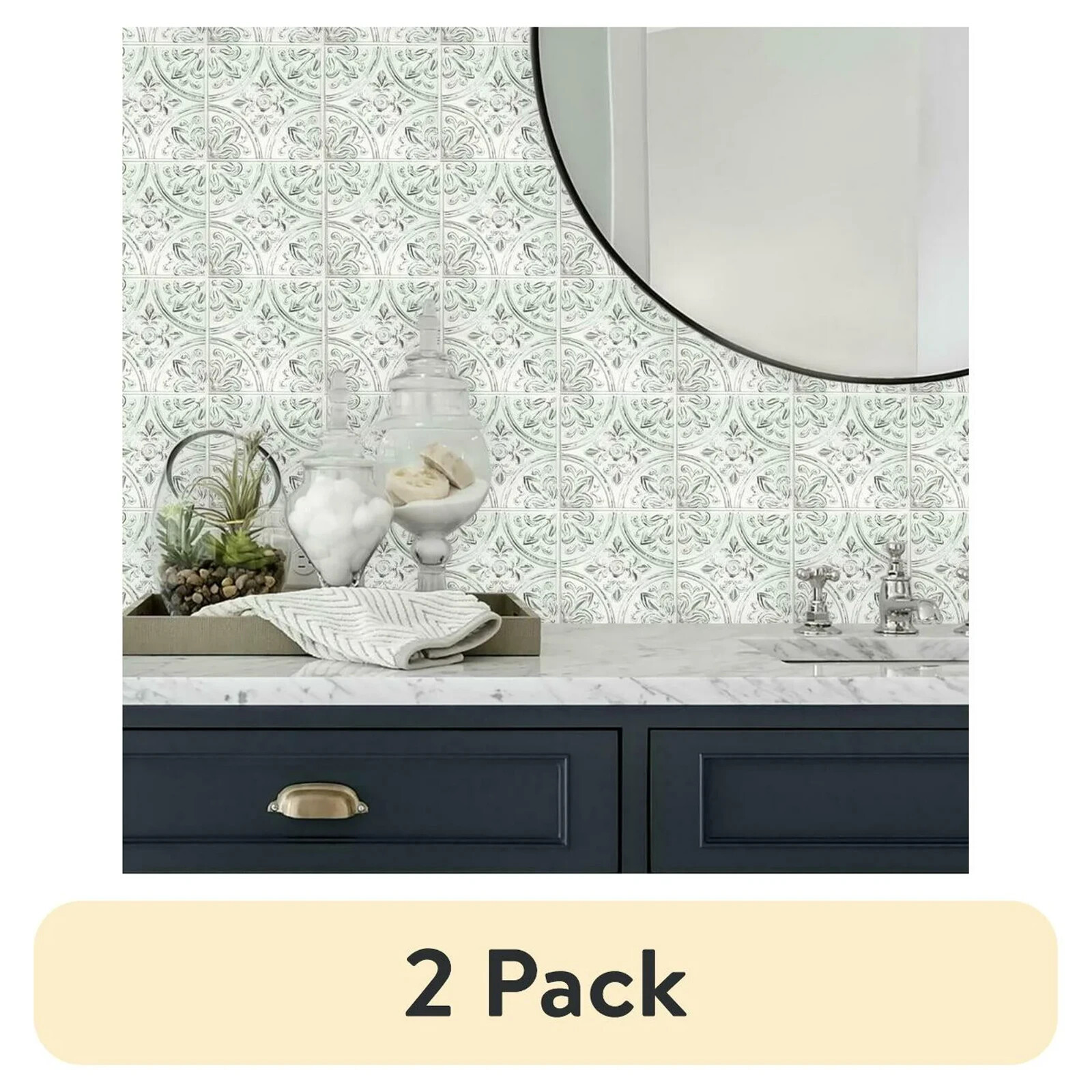 (2 pack) White Tin Peel and Stick Tile Backsplash, Square