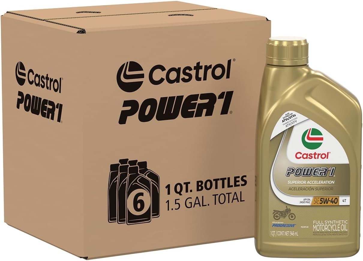 Power1 4T 5W-40 Full Synthetic Motorcycle Oil, 1 Quart, Pack of 6