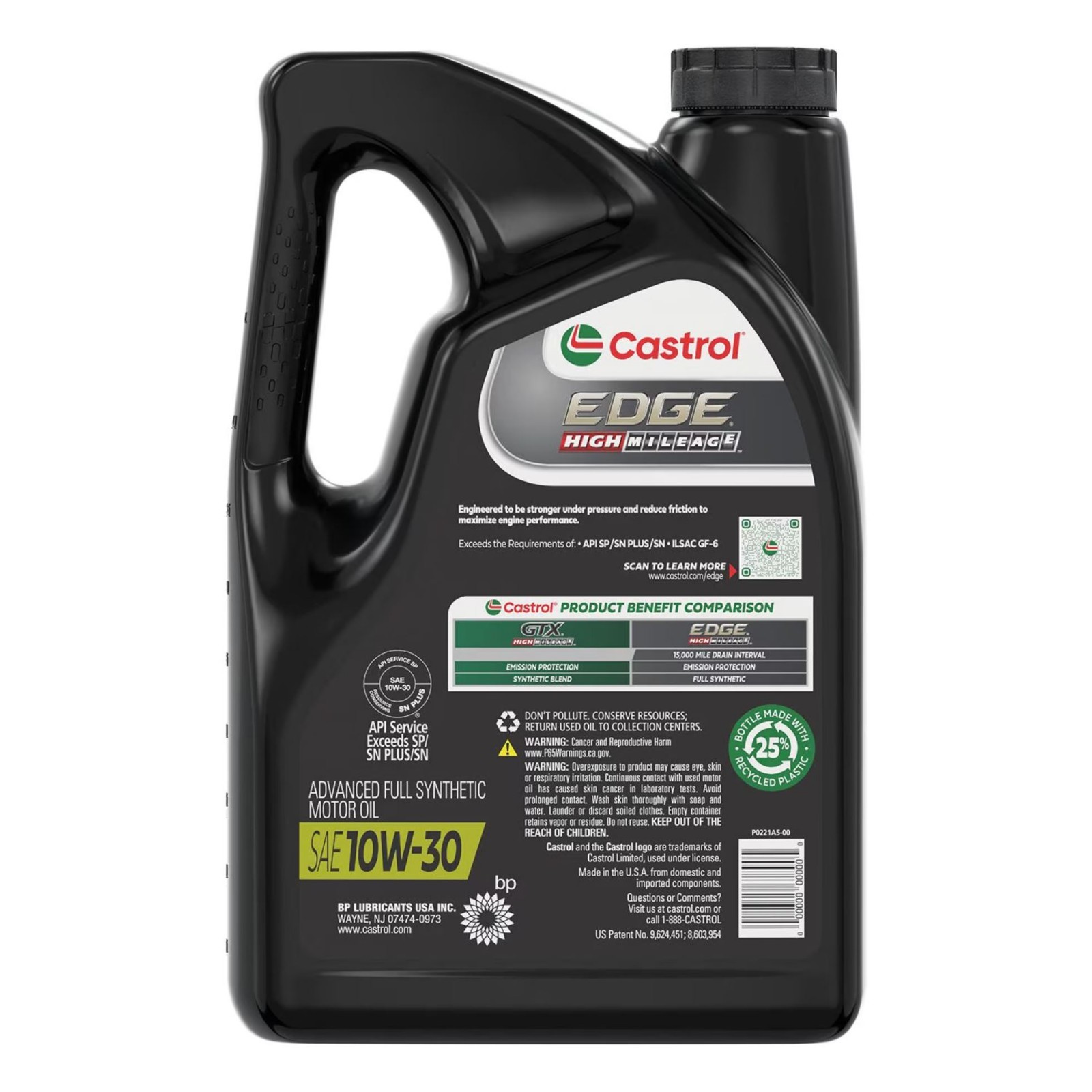 2 Pack Castrol EDGE High Mileage Full Synthetic 10W-30 Engine Oil 5 Quart