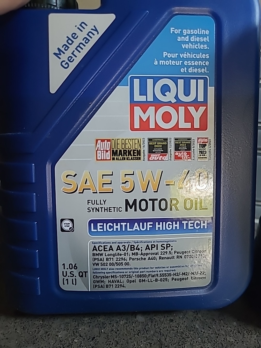 Lot of 2 New Engine Oil Liqui Moly Leichtlauf High Tech 5W-40 Synthetic 2331 1L