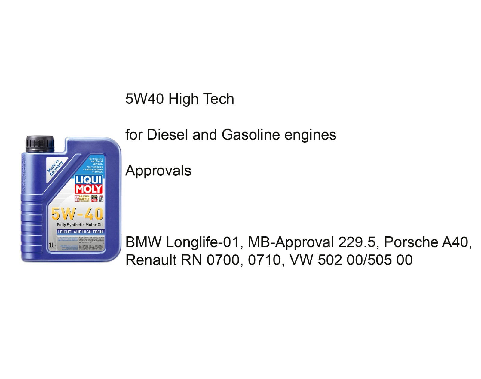 LIQUI MOLY High Tec Leichtlauf 5W40 Full Synthetic Motor Oil 1L bottle