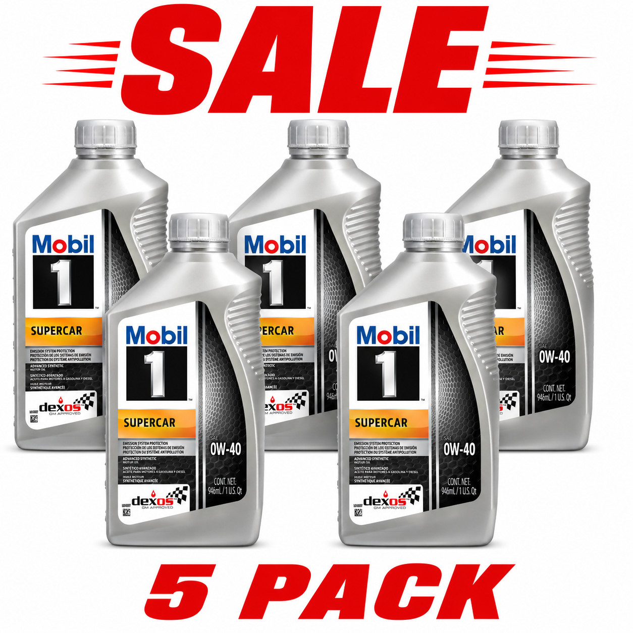 5 PACK-MOBIL 126870 Supercar 0W-40; 1 Quart-SALE