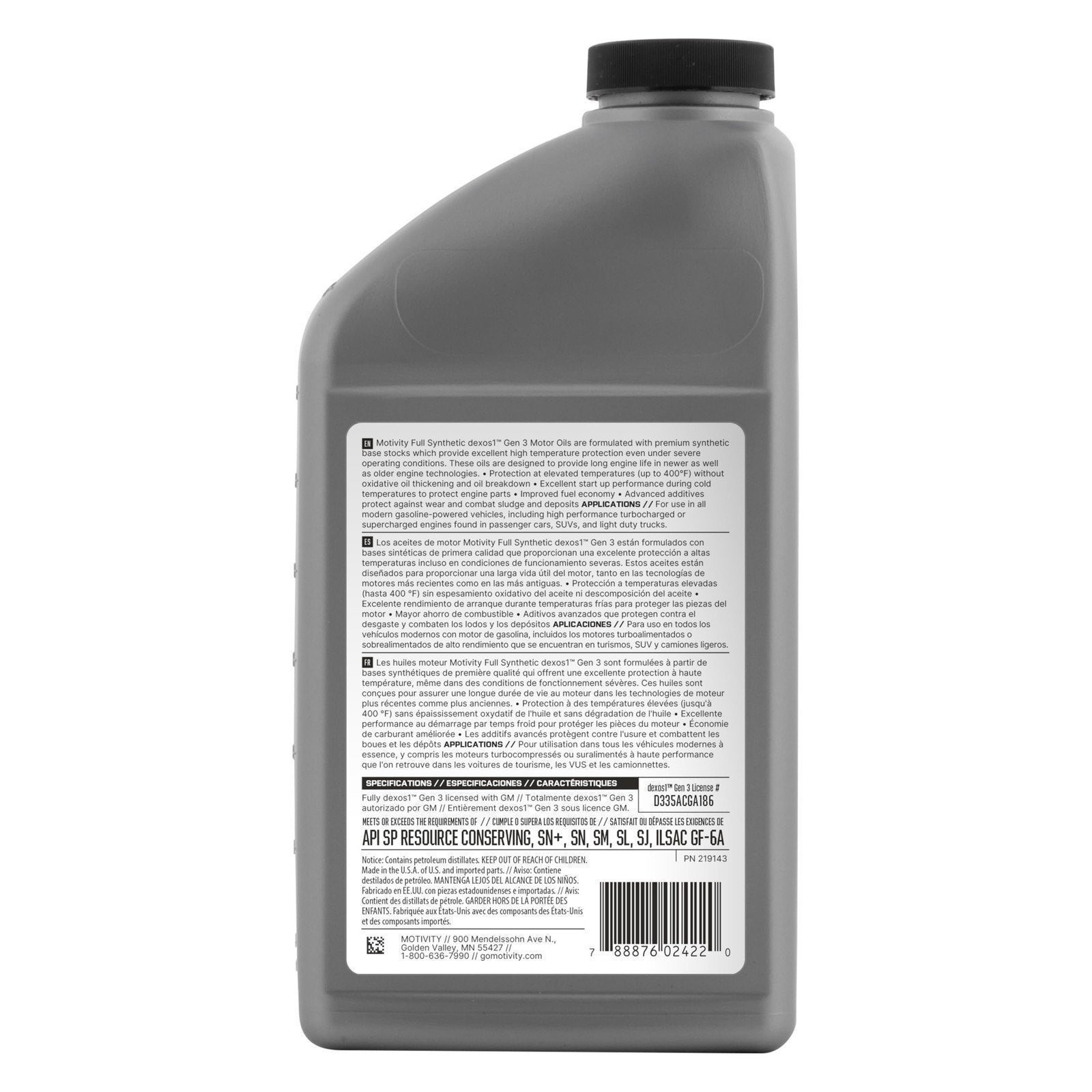 MOTIVITY Full Synthetic SAE 5W-30 dexos1 Gen3 Motor Oil – 6 Pack of 1 Qt Bottles
