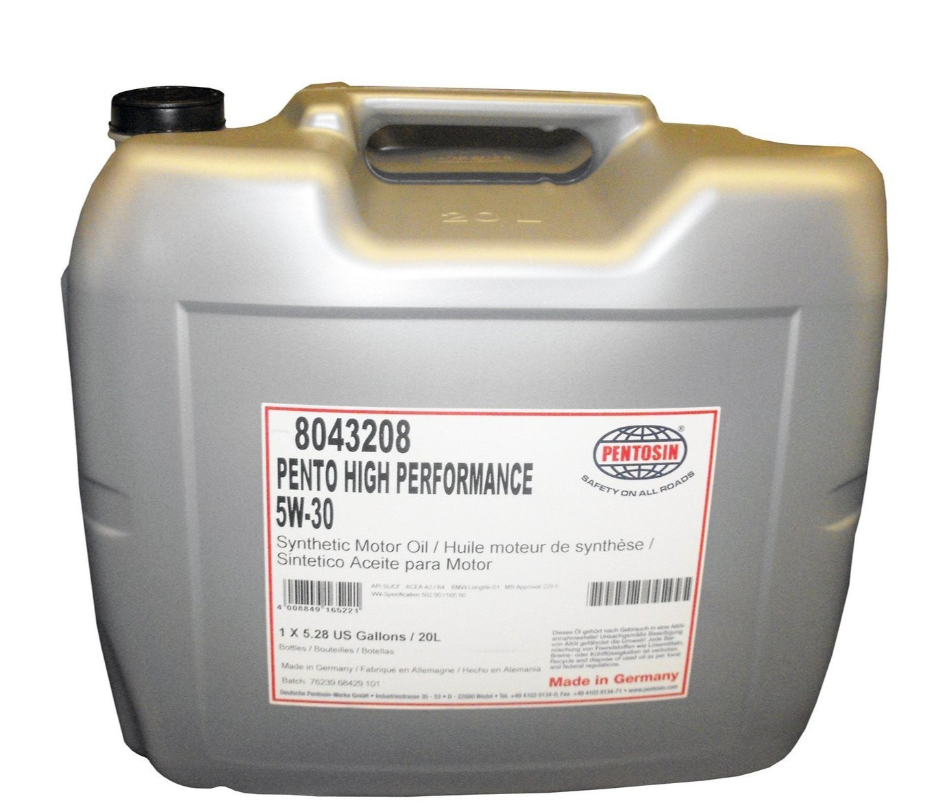 SALE- PENTOSIN 8043208 High Performance; Full Synthetic; SAE 5W-30; 20 Liters;