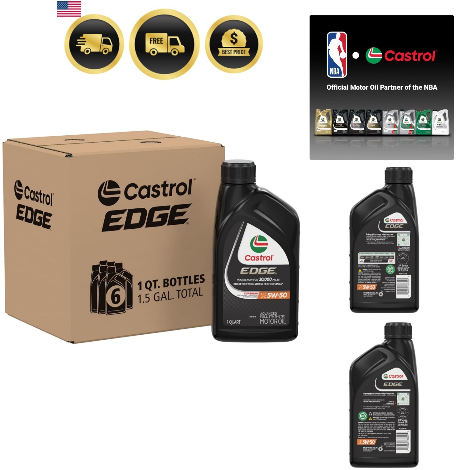 EDGE 5W-50 Advanced Full Synthetic Motor Oil, 1 Quart, Pack of 6
