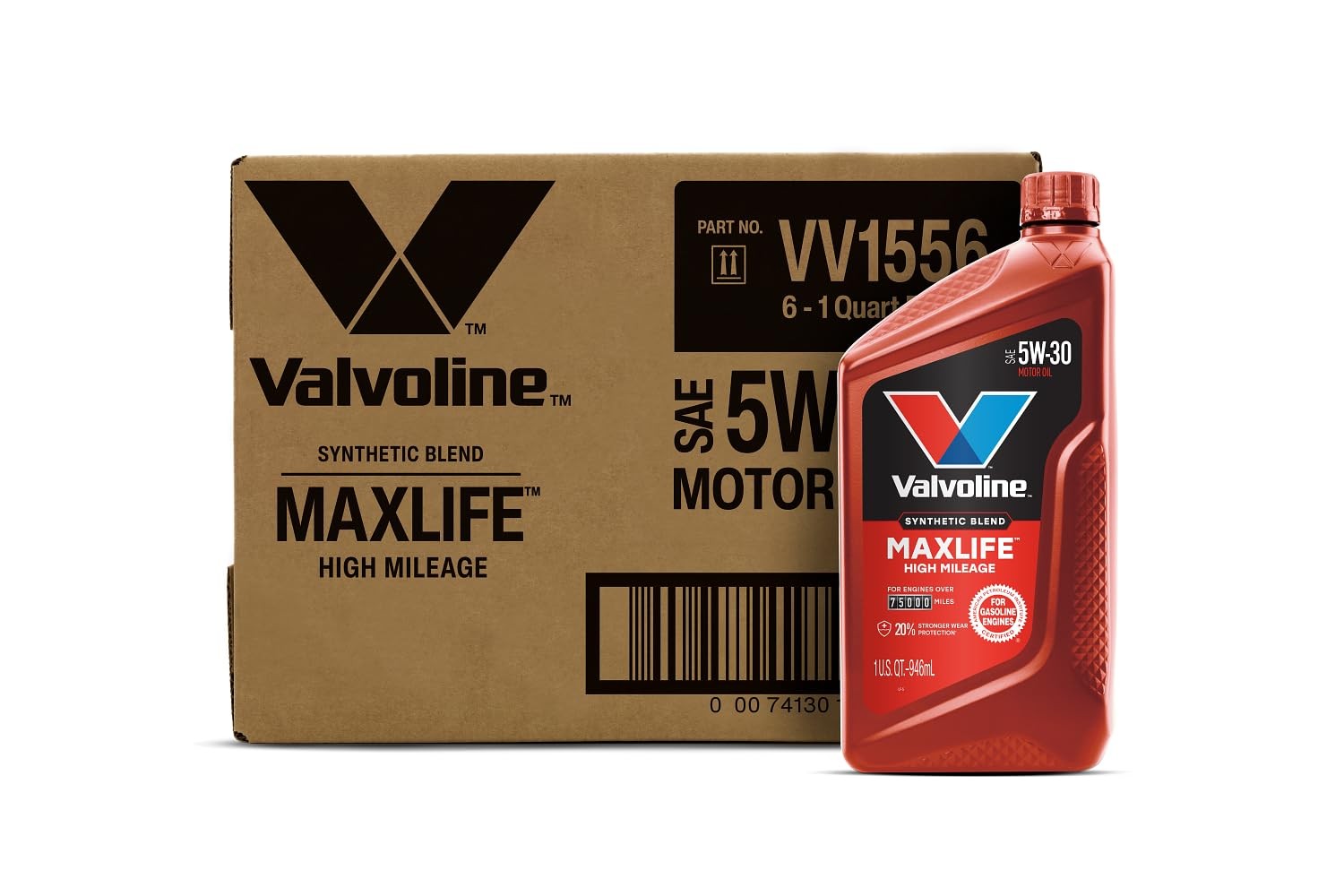 High Mileage 5W30 Synthetic Blend Motor Oil 1 Quart Pack of 6