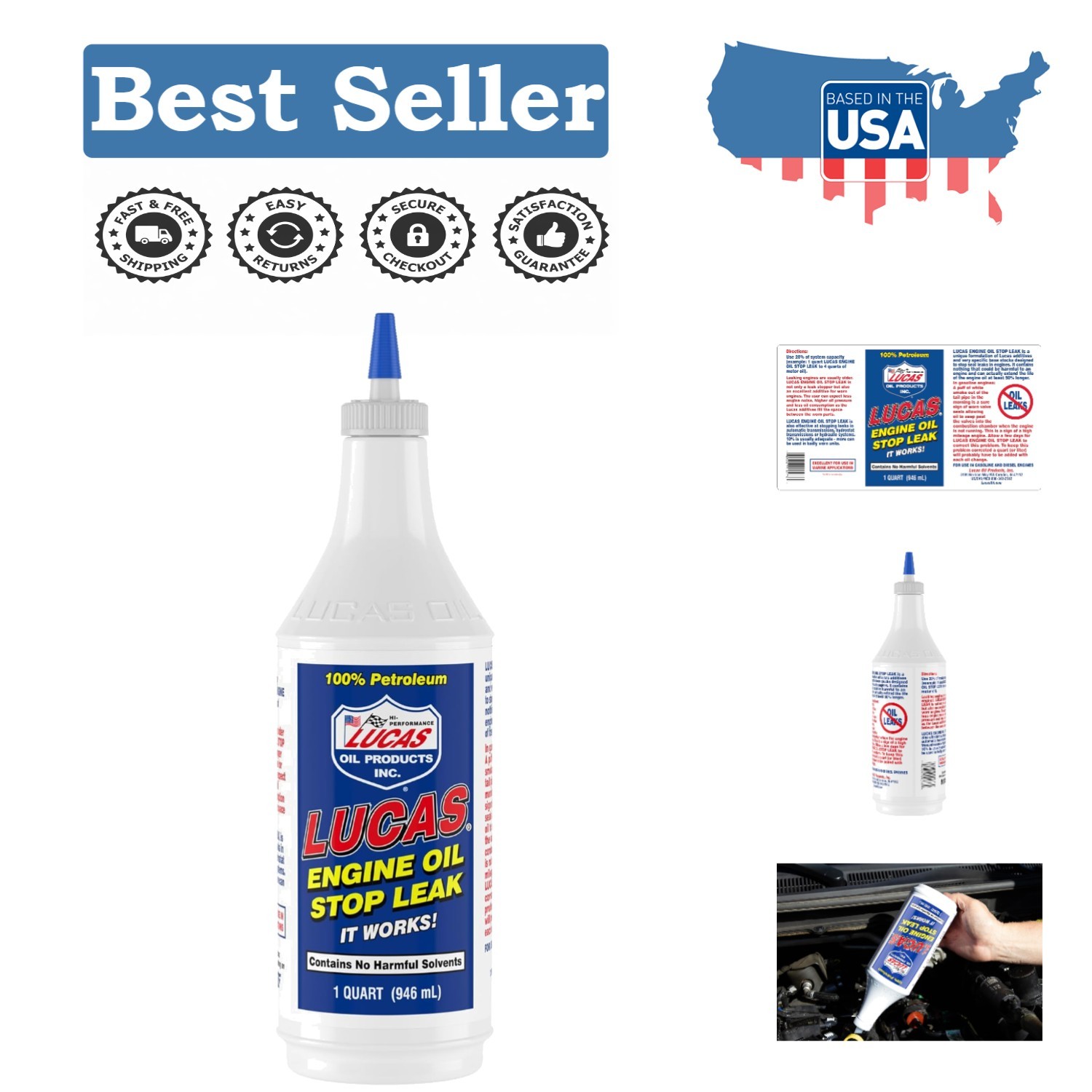 Lucas Engine Oil Stop Leak – 1 Quart for Reducing Noise & Oil Consumption