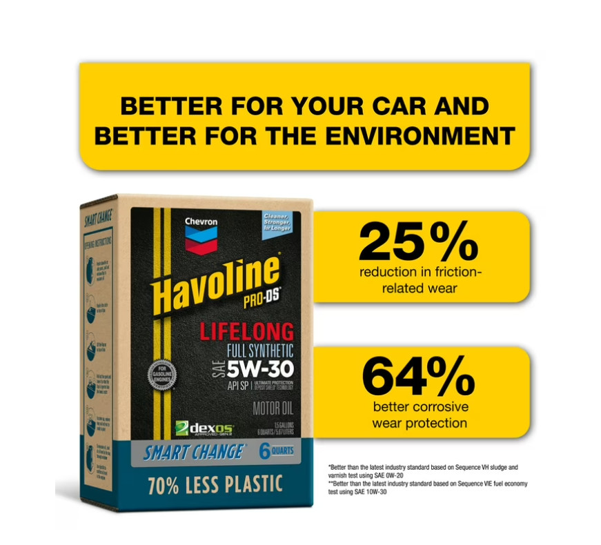 (2 pack) Chevron Havoline Lifelong 5W-30 Full Synthetic Motor Oil, 6 Quarts