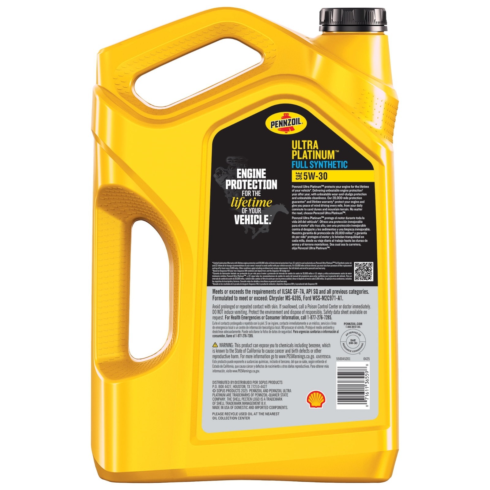 Pennzoil Ultra Platinum Full Synthetic 5W-30 Motor Oil, 5 Quart