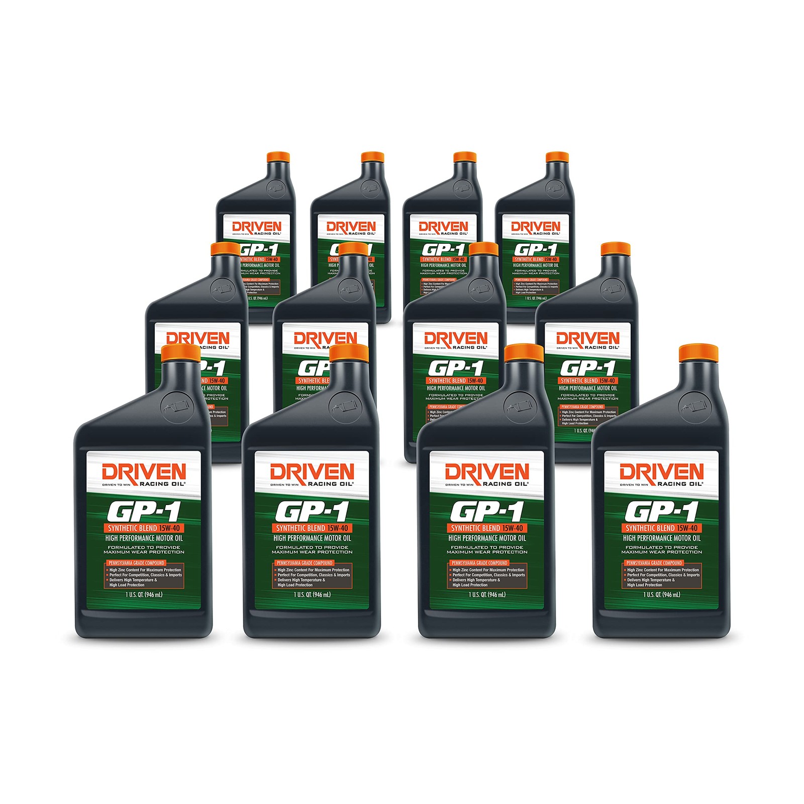 Driven Racing Oil GP-1 Synthetic Blend Motor 15w-40 (12 12 qt”, Plain