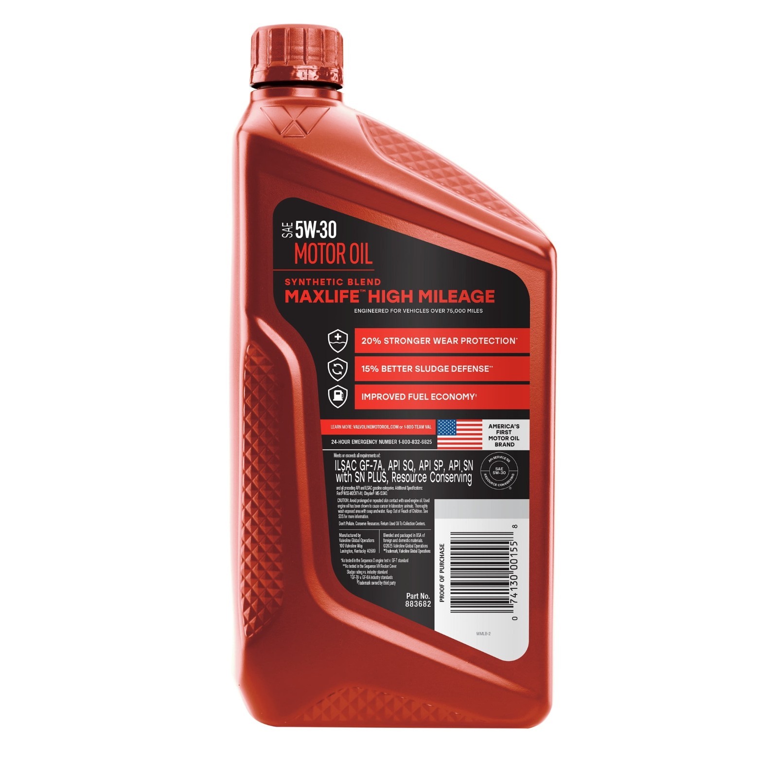 Valvoline High Mileage MaxLife 5W-30 Synthetic Blend Motor Oil, 1 Quart, 4 Pack