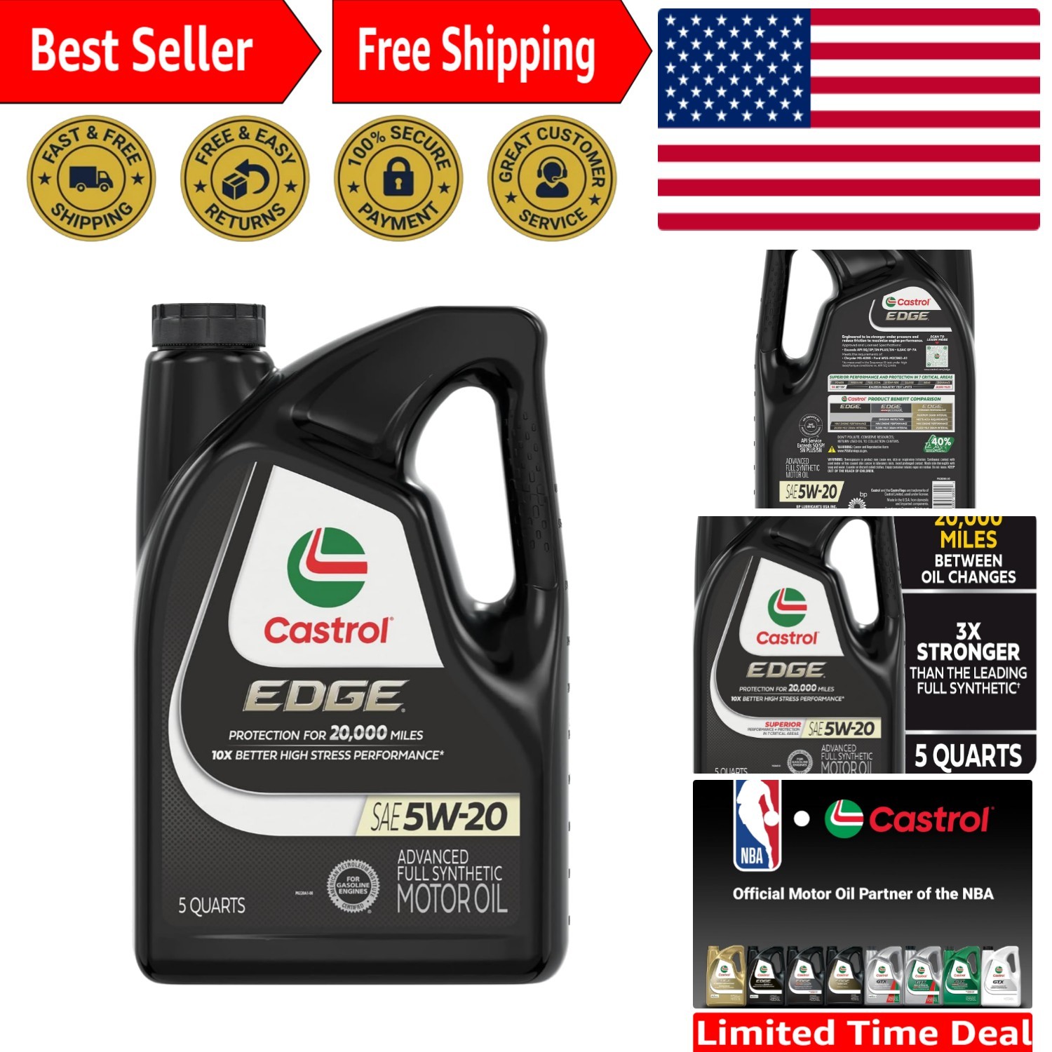 EDGE 5W-20 Advanced Full Synthetic Motor Oil – 5 Quarts of Ultimate Protection