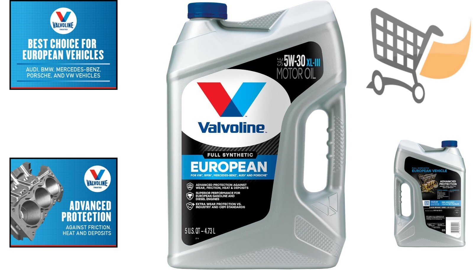 European Vehicle Full Synthetic 5W-30 Motor Oil 5 QT Protects Engine in Cars …