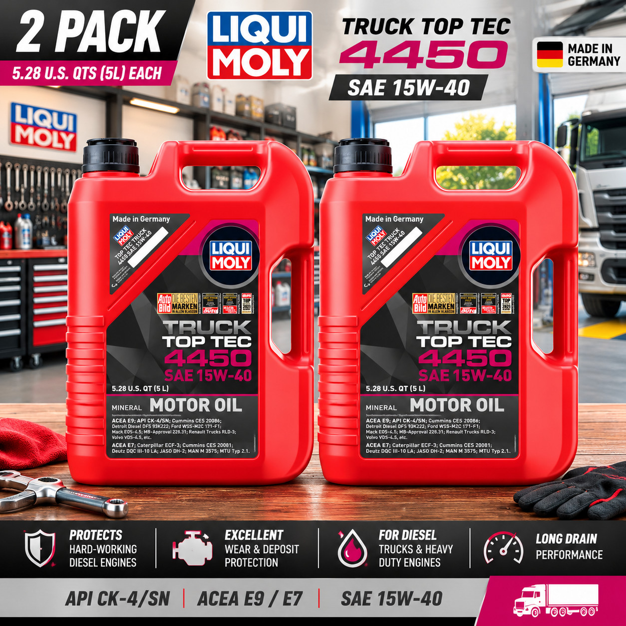 [FLASH SALE] LIQUI MOLY 22038 Top Tec Truck 4450 15W-40; 5 Liter 2 PACK