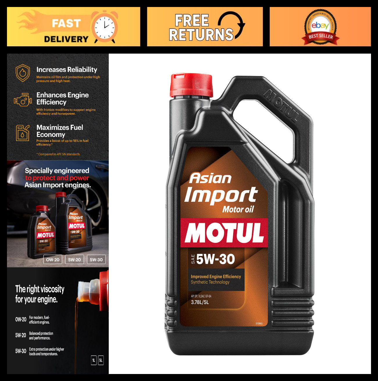 5L Synthetic 5W30 Motor Oil | API SP, ILSAC GF-6A | Fuel Efficient, Engine Prote