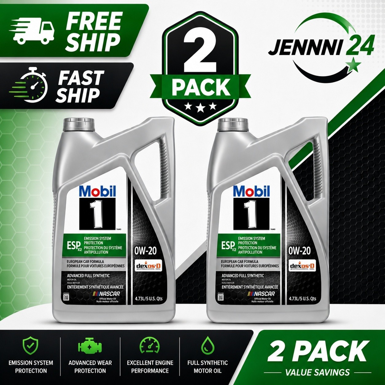 Mobil 1 ESP X2 Full Synthetic Motor Oil 0W-20, 5 Quart freeship