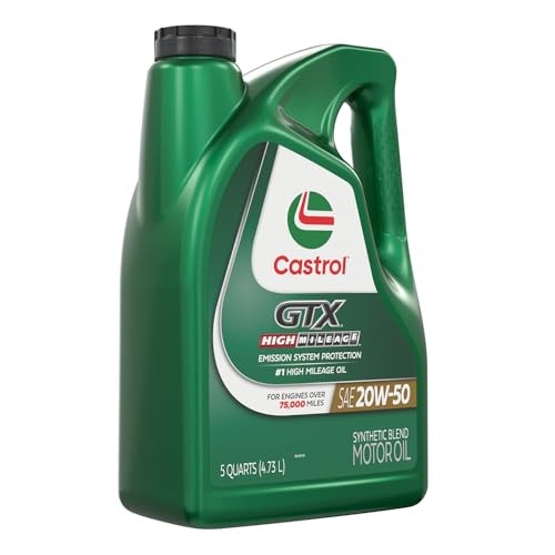 Castrol GTX High Mileage 20W-50 Synthetic Blend 5 Quarts, Pack of 3, Amber