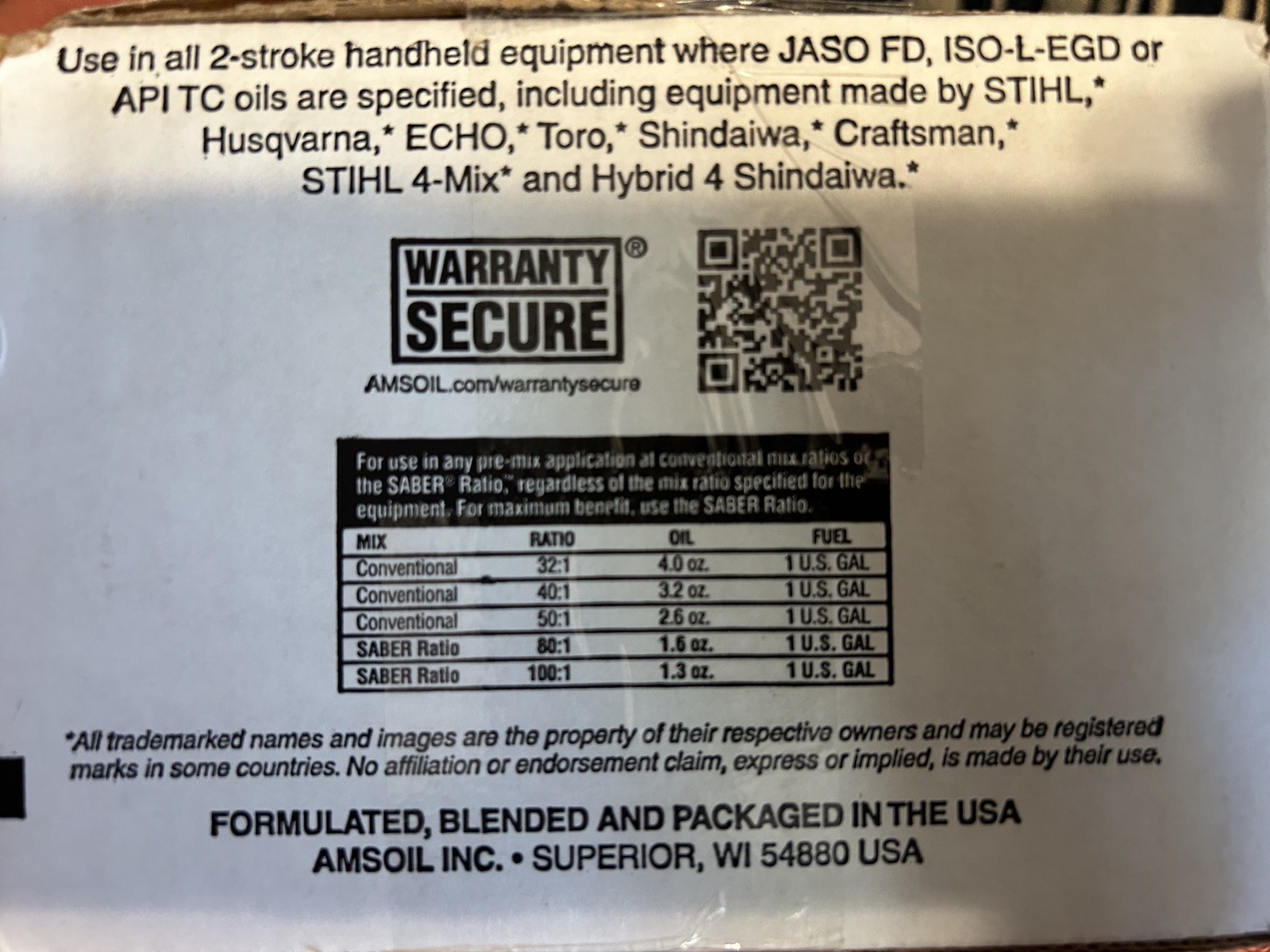 AMSOIL SABER Professional Synthetic 2-Stroke Oil 12 Pack 1 Gallon 2 Cycle Mix