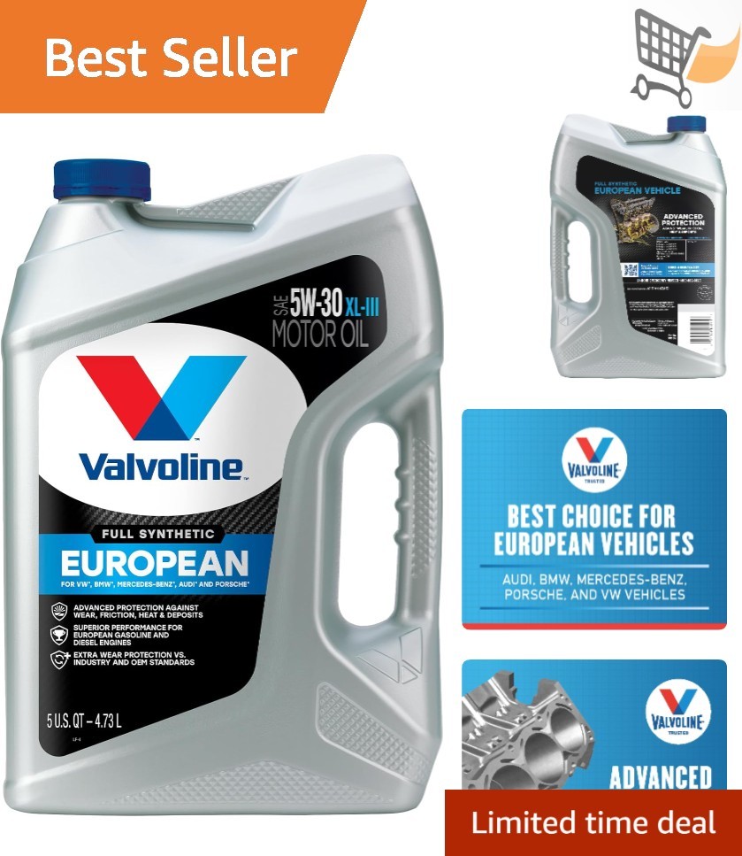 European Vehicle Full Synthetic 5W-30 Motor Oil 5 QT Protects Engine in Cars …