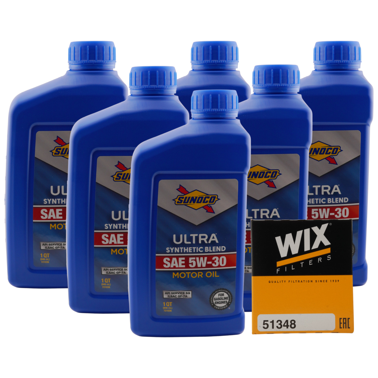 Sunoco 721036 5W-30 Oil Change Kit + WIX 51348 Ford 2.0L 2.3L EcoBoost