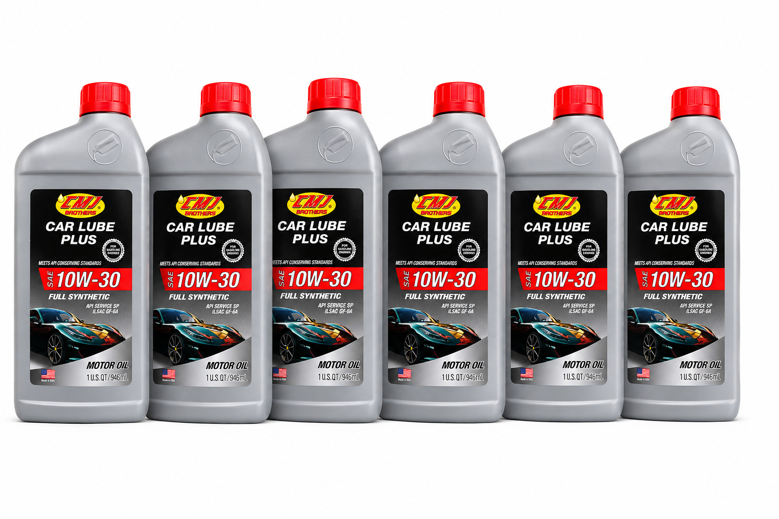 6 Pack – 10W-30 CMJ Brothers Car Lube Plus SAE 10W-30 Full Synthetic Motor Oil