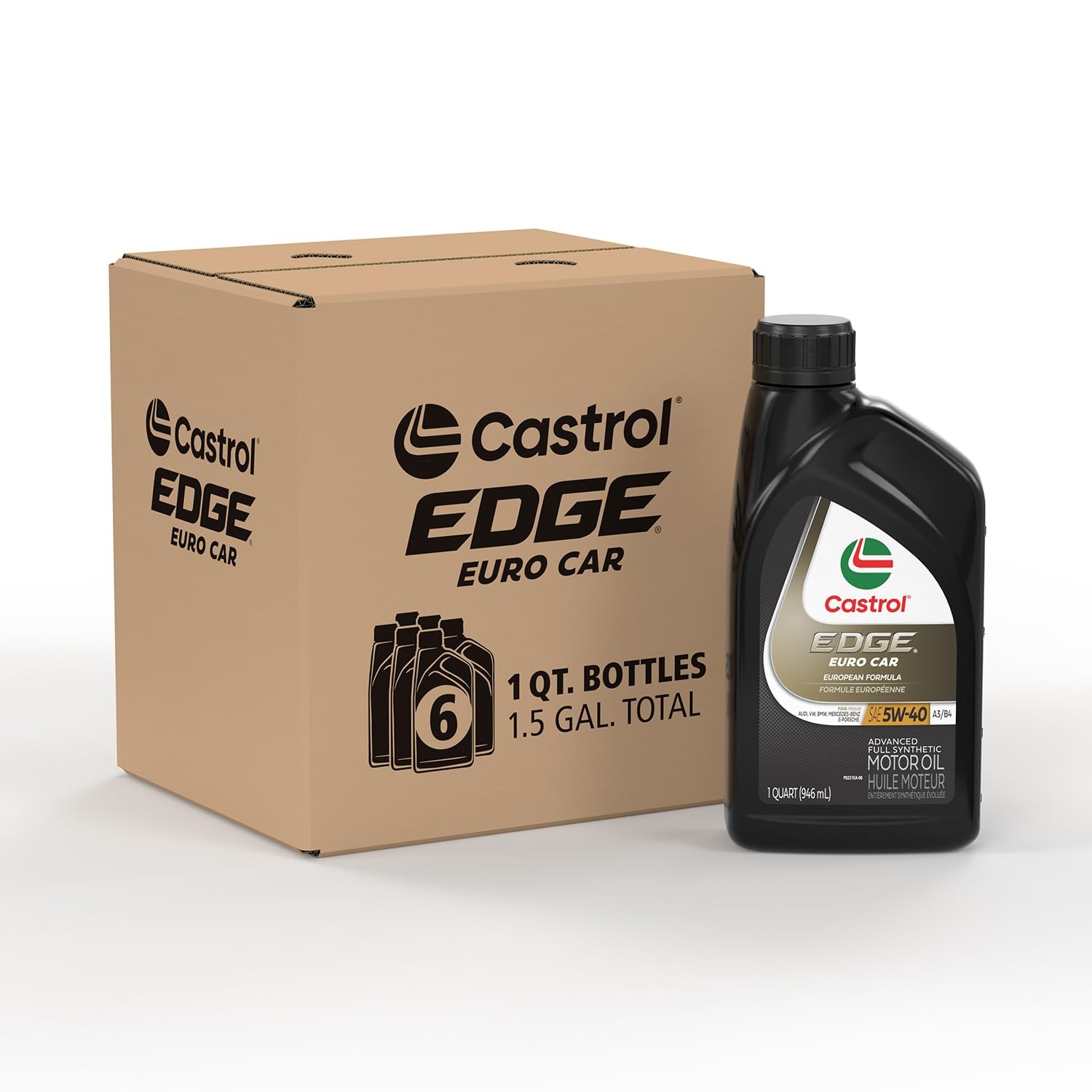 Castrol Edge Euro 5W-40 A3/B4 Advanced Full 1 Quart Pack of 6, Amber