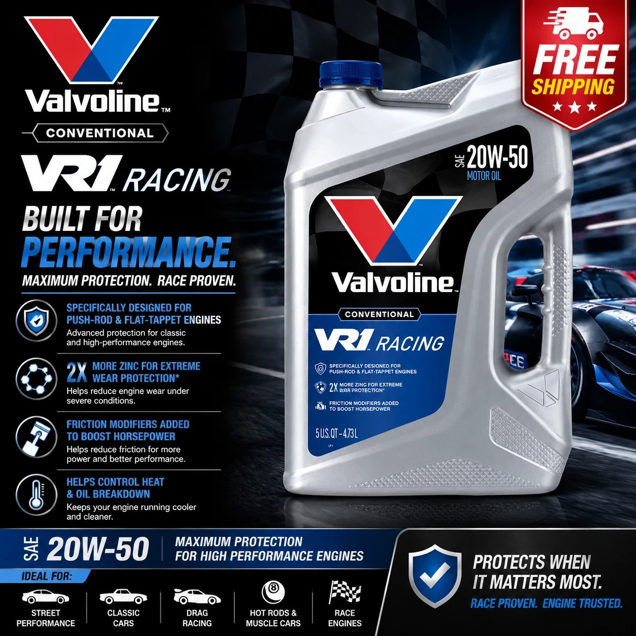 Valvoline VR1 Racing Motor Oil SAE 20W-50 – Free Shipping