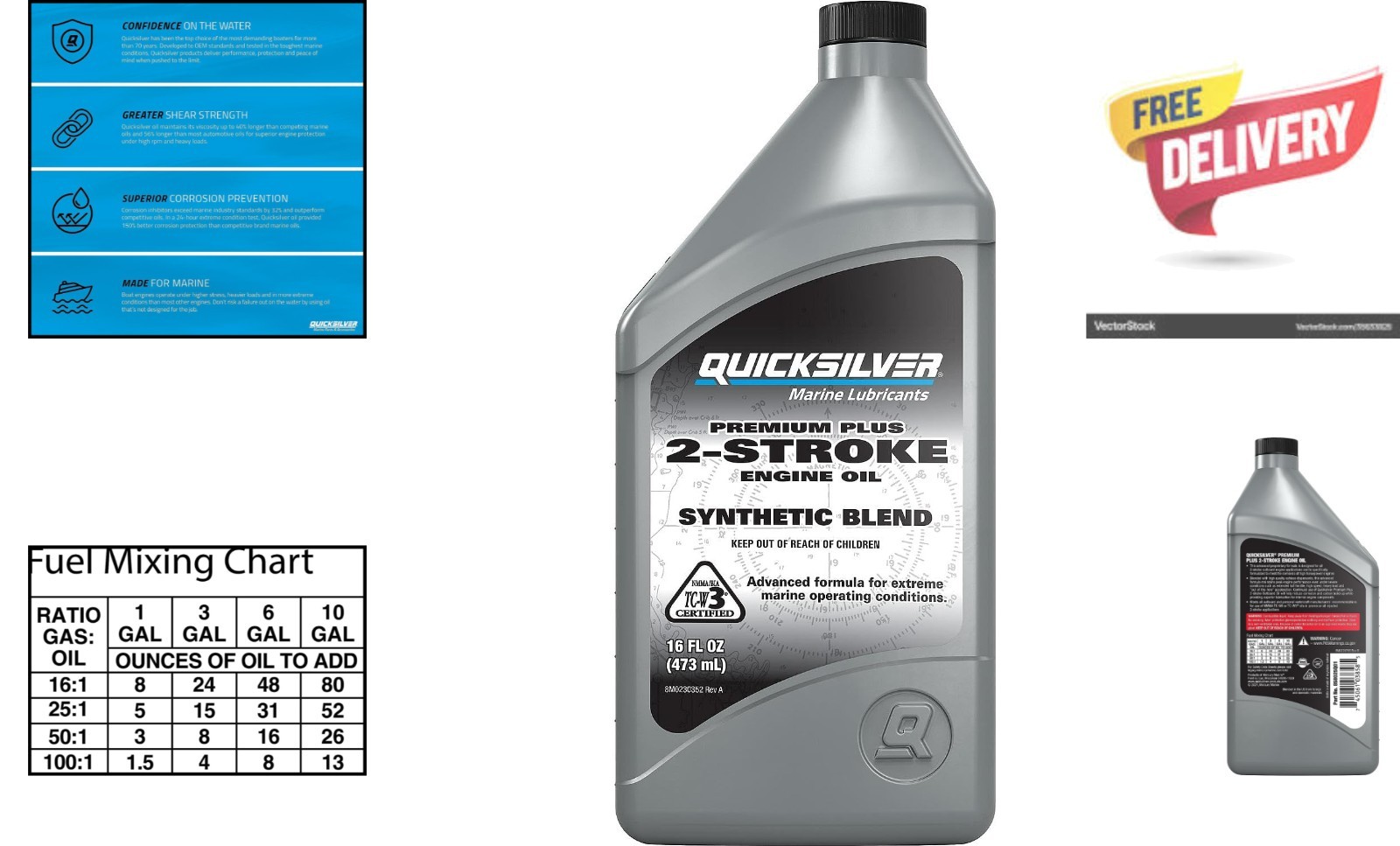 16oz Synthetic Blend 2-Stroke Oil for High-Performance Outboard Engines