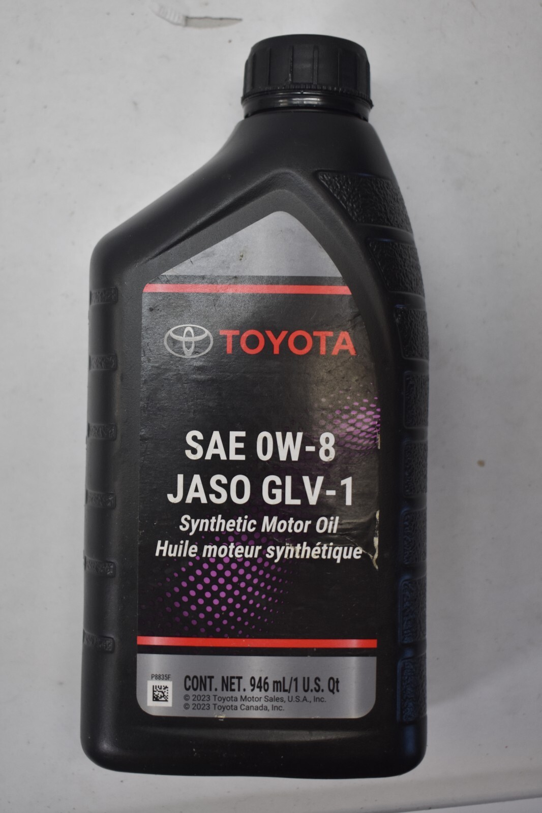 Toyota SAE 0W-8 JASO GLV-1 Synthetic Motor Oil 1 Quart Bottle Genuine OEM