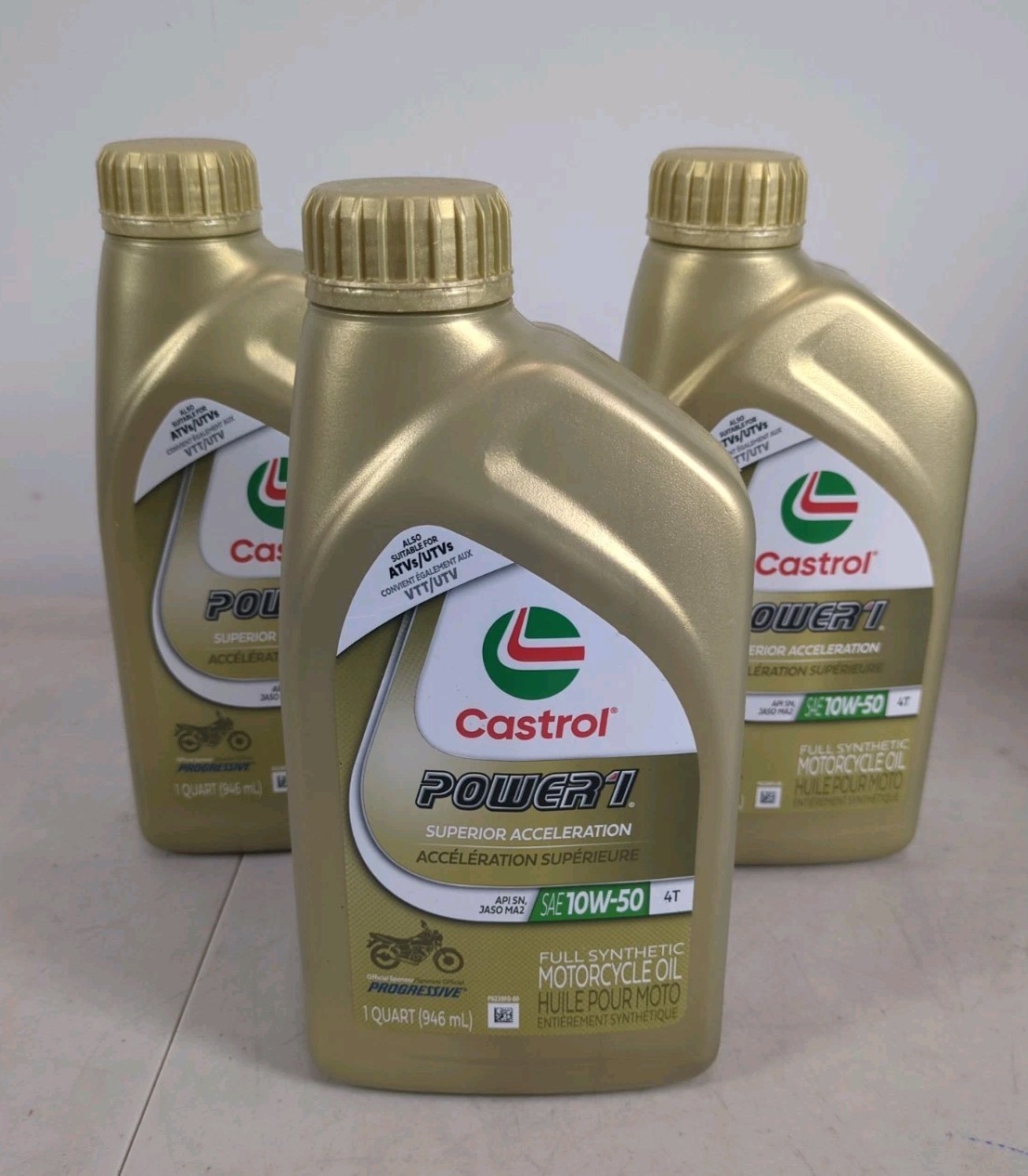 LOT OF 3 CASTROL Power 1 Synthetic Engine Oil SAE 10W-50 1 US quart