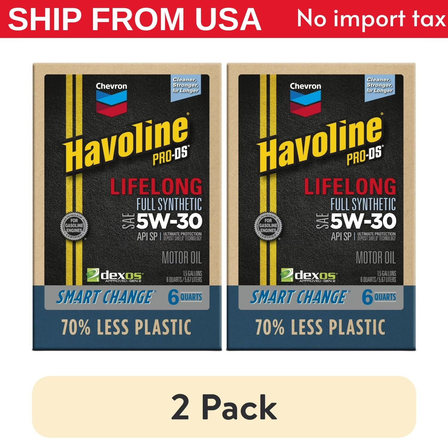 2 Pack Chevron Havoline Lifelong 5W-30 Full Synthetic Motor Oil, 6 Quarts NEW
