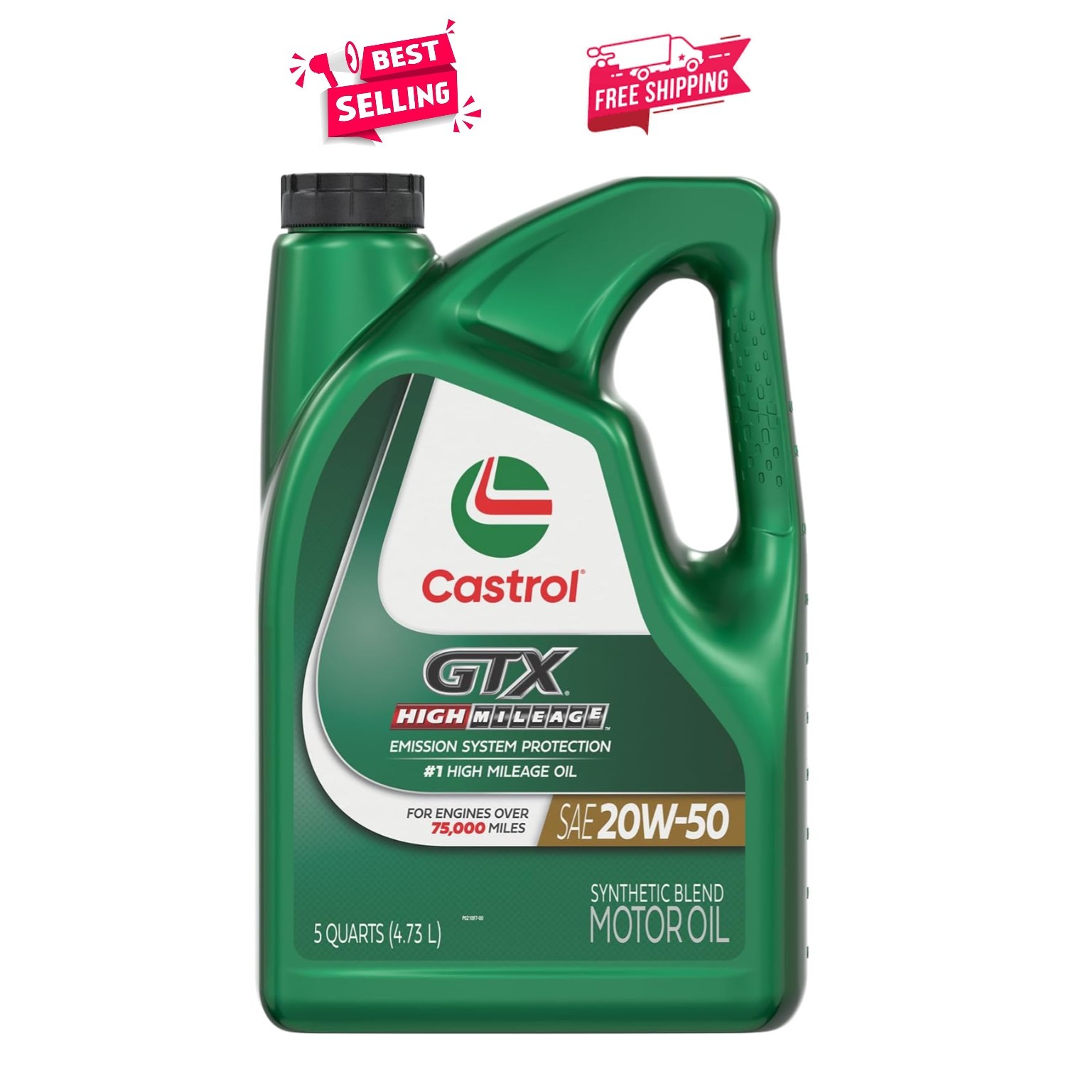 GTX High Mileage 20W-50 Synthetic Blend Motor Oil, 5 Quarts for Optimal Engin…