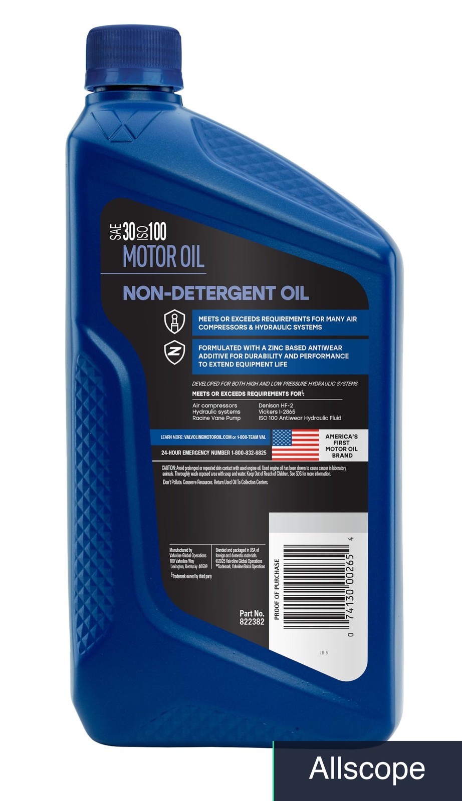 Motor Oil SAE 30 Non-Detergent 1 Quart for Compressors Hydraulic Systems