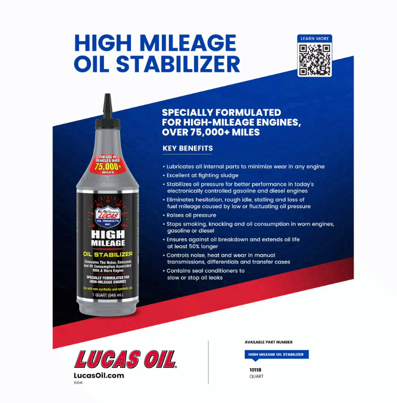 SALE (3 pack) Lucas Oil Products High Mileage Oil Stablizer (1 qt.)